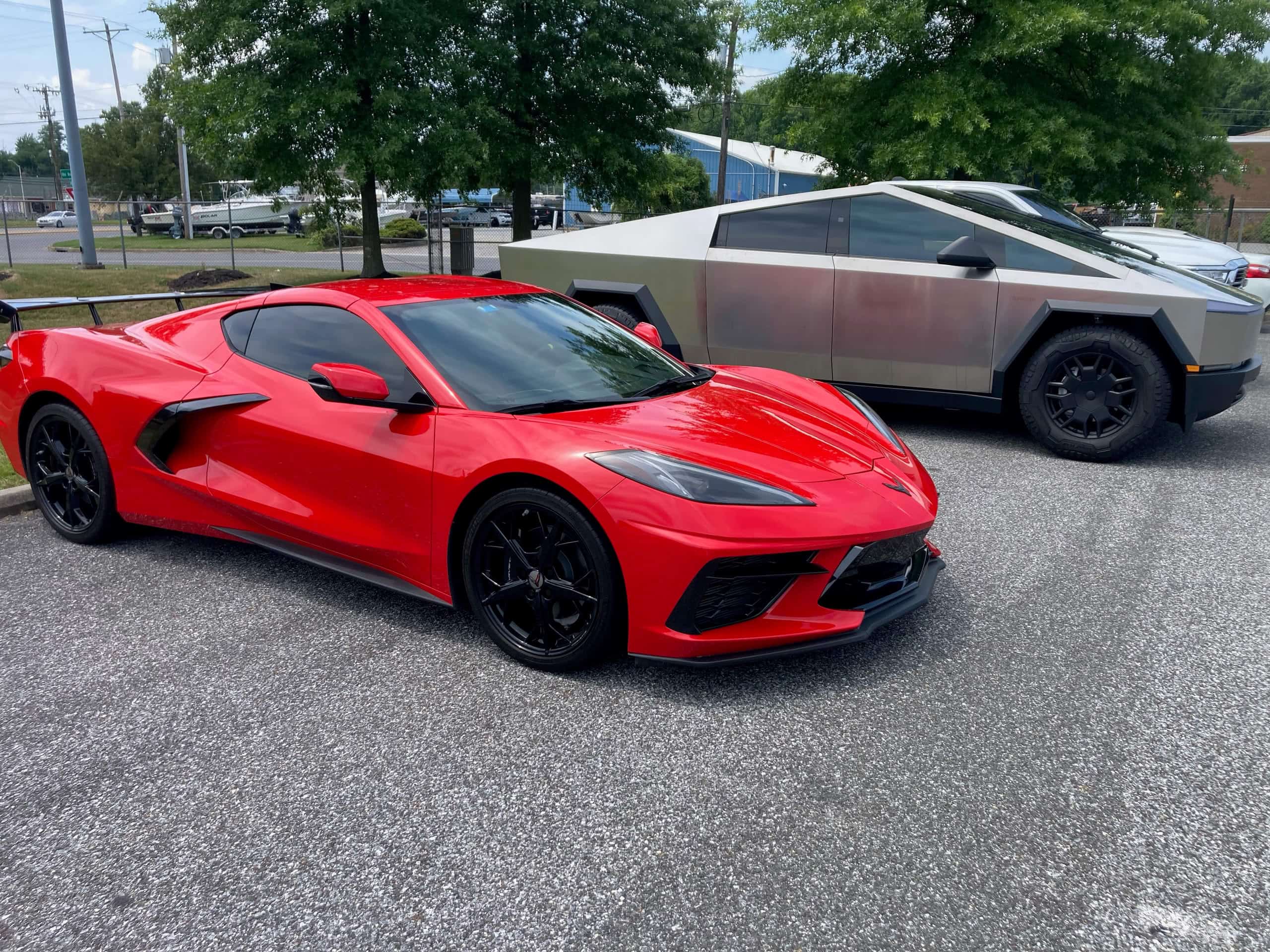 red car with car window tinting