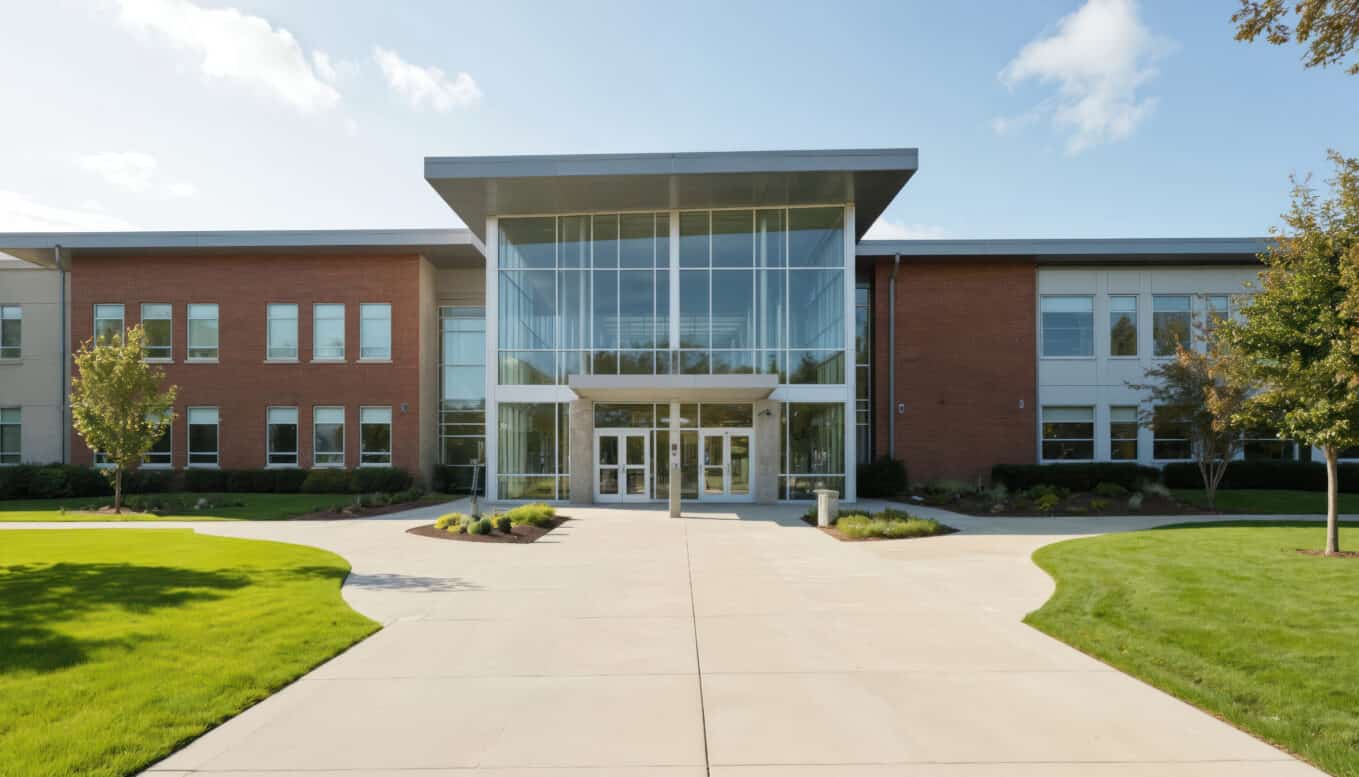 A lovely school exterior, a perfect canvas to apply protective window film.