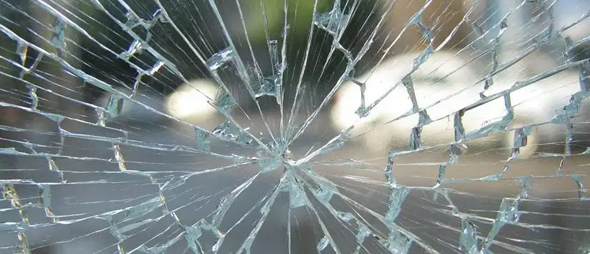 commercial building Window with shattered glass