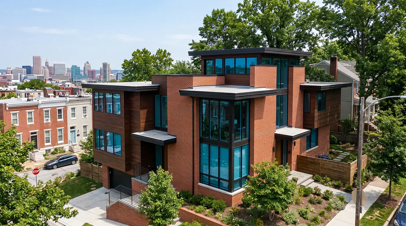 Modern Baltimore home with blue tinted window film