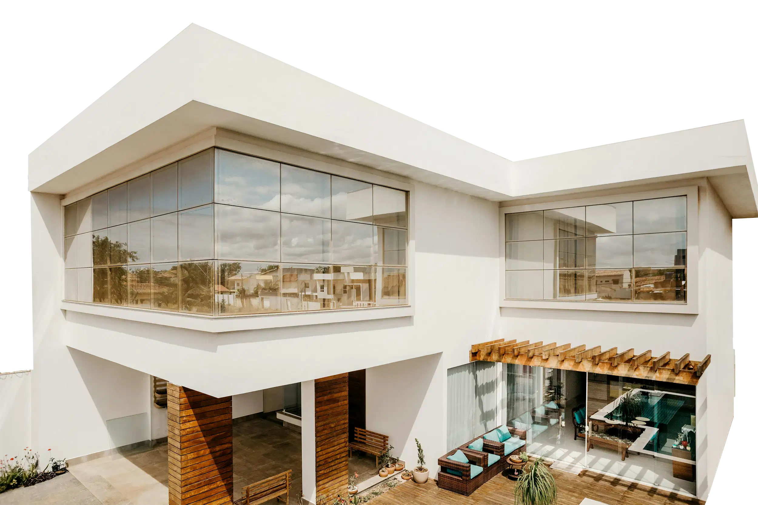 home with reflective window tinting
