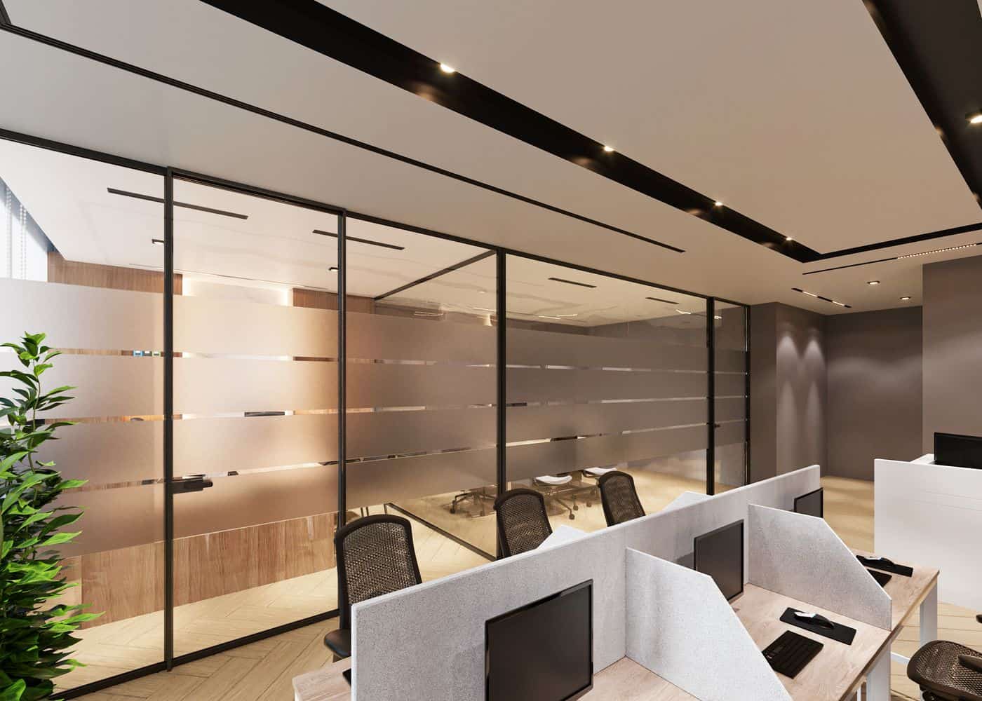office glass partitions finished with decorative window film