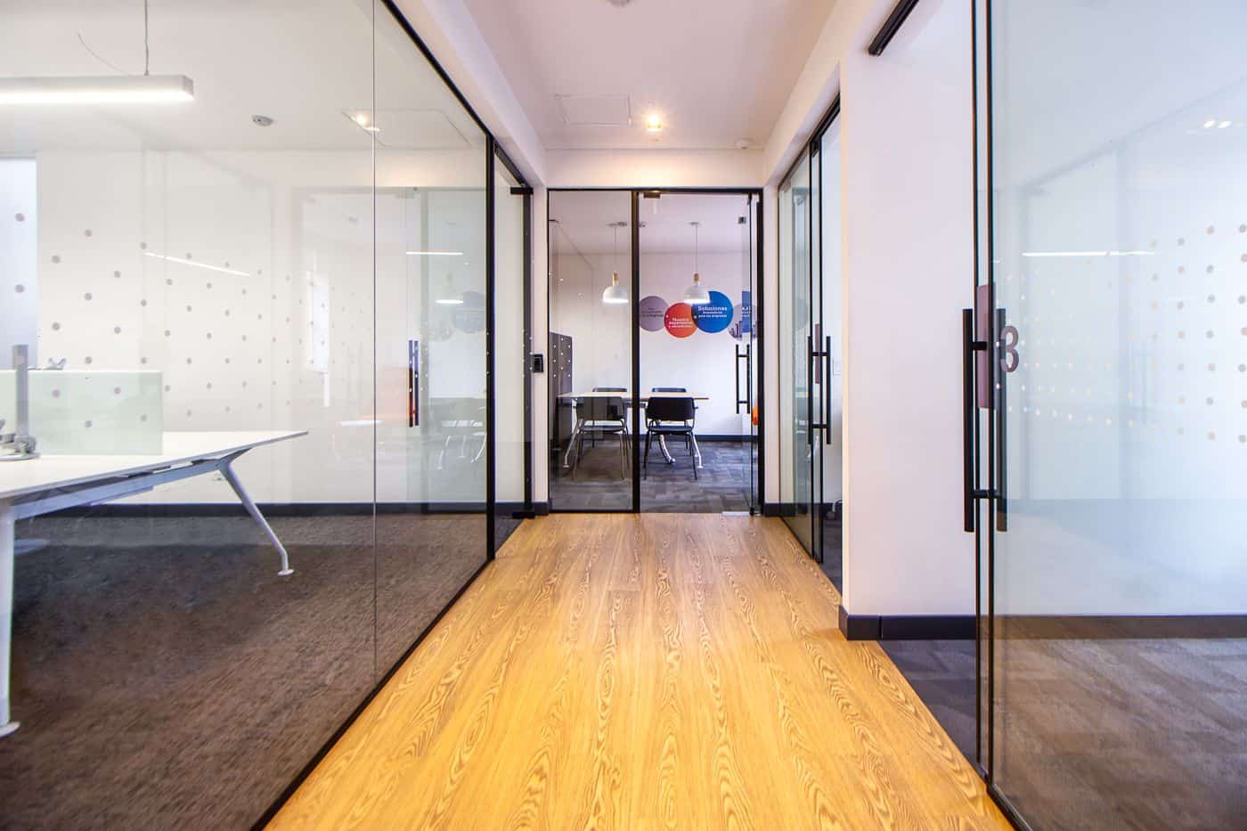 office hallway with glass walls