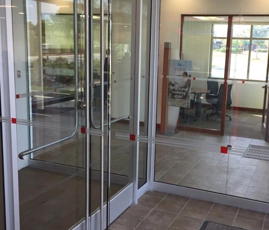 decorative window film graphics for banks and commercial buildings