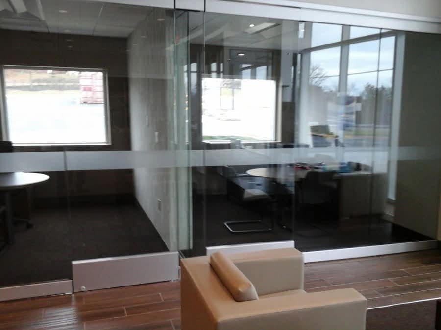Custom striped decorative window film for Bank of America
