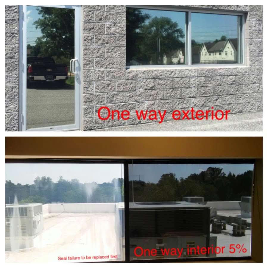 One-way mirror window film: exterior and 5% interior